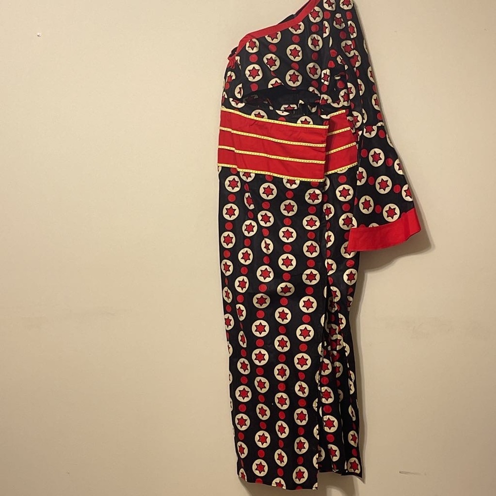 Binta Real Wax Womens Dress Black Red Stars Slit Trumpet Sleeve Studded XL New
